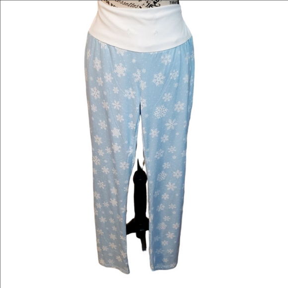 HDE Light Blue Snowflake Wide Leg Lounge Pants Medium - Picture 2 of 4